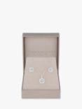 Simply Silver Halo Square Cubic Zirconia Pendant Necklace & Stud Earrings Jewellery Set, Silver