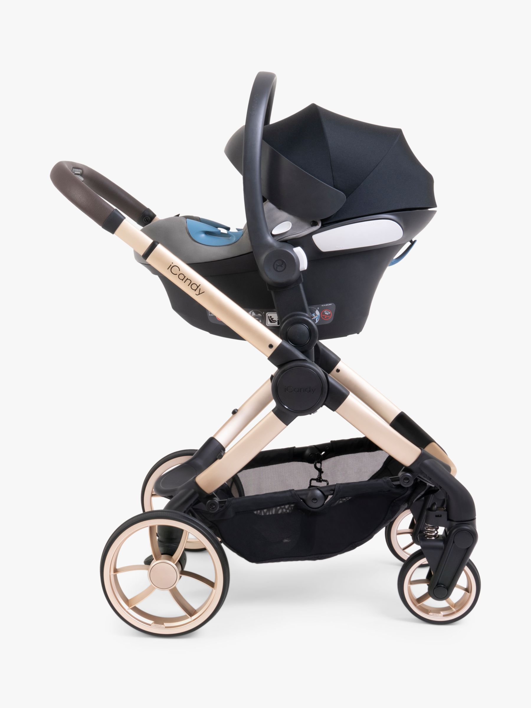 iCandy Peach 7 Pushchair & Accessories with Cybex Cloud T Baby Car Seat and Base T Bundle, Biscotti/Deep Black