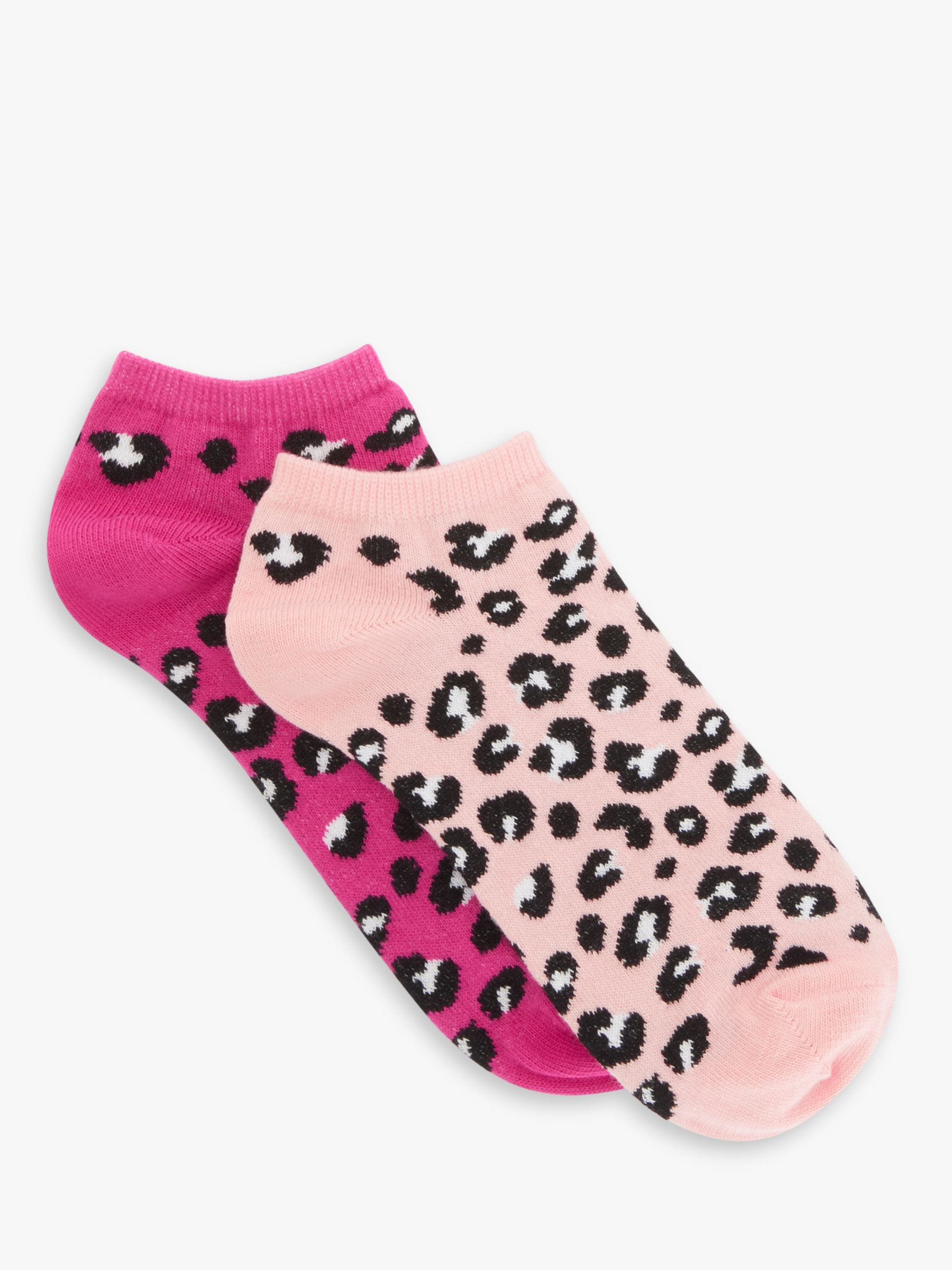 AND/OR Leopard Organic Cotton Trainer Socks, Pack of 2, Pink