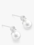 John Lewis Cubic Zirconia & Faux Pearl Stud Earrings, Silver