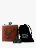 Selbrae House Stag Leather Hip Flask & Whisky Stones Gift Set