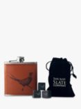 Selbrae House Pheasant Leather Hip Flask & Whisky Stones Gift Set