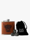 Selbrae House Highland Cow Leather Hip Flask & Whisky Stones Gift Set