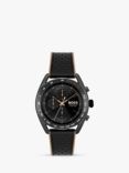BOSS 1514022 Men's Centre Court Chronograph Leather Strap Watch, Black/Brown