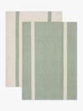 John Lewis Leckford Striped Cotton Tea Towels, Pack of 2, Green