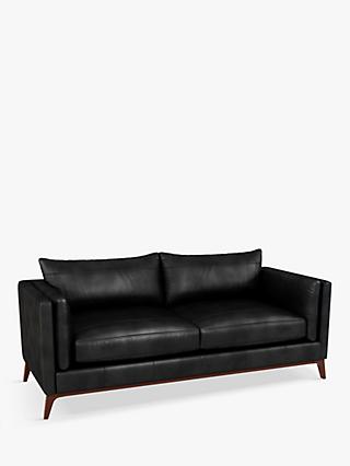 John Lewis Trim Large 3 Seater Leather Sofa, Dark Leg