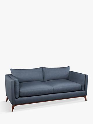 Trim Range, John Lewis Trim Large 3 Seater Leather Sofa, Dark Leg, Soft Touch Blue