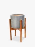 Ivyline Anzio Indoor Ceramic Planter & Wood Stand, 24cm, Grey