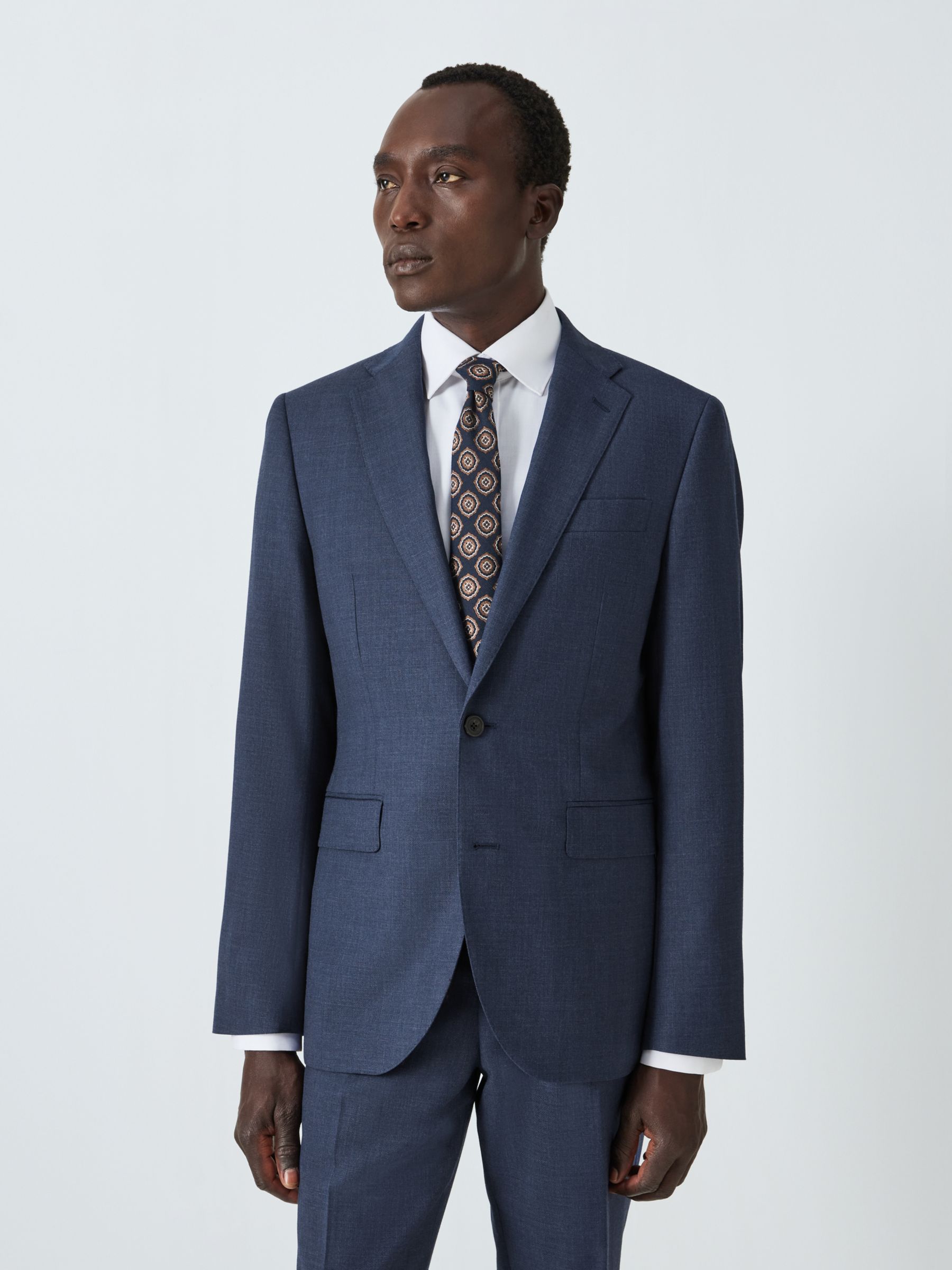 John Lewis Notch Wool Hopsack Tailored Suit Jacket, Mid Blue, 42S