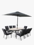 LG Outdoor Monza 8-Seater Garden Oval Dining Table & Chairs Set with Parasol, Grey