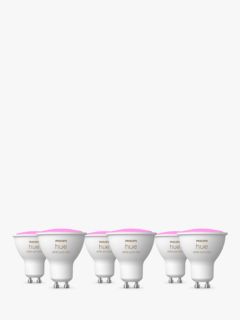 Philips Hue White and Colour Ambiance Wireless Lighting LED Colour Changing Light Bulb with Bluetooth, 4.3W GU10 Bulb, Pack of 6