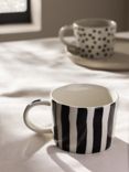 John Lewis Hand Painted Striped Stoneware Wide Mug, 300ml, Black/White