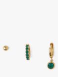 Orelia Swarovski Emerald Ear Party Earrings, Pack of 3, Pale Gold
