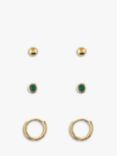 Orelia Swarovski Emerald Stud & Hoop Earrings, Pack of 3, Pale Gold