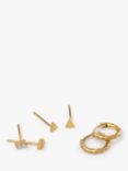Orelia Geo Stud & Hoop Earrings, Pack of 3, Pale Gold