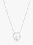 Sif Jakobs Jewellery Ponza Circolo Cubic Zirconia and Pearl Round Pendant Necklace, Silver