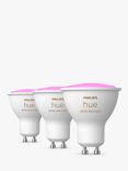 Philips Hue White & Colour Ambiance Wireless Lighting LED Colour Changing Light Bulb with Bluetooth, 5W GU10, Pack of 3