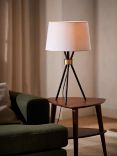 John Lewis Locket Tripod Table Lamp, Black/Brass