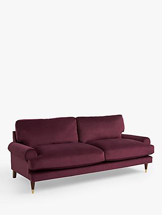 John Lewis + Swoon Roche Large 3 Seater Sofa, Dark Leg, Damson Velvet