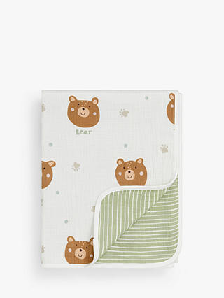 John Lewis Bear Hug Reversible Muslin Blanket, 120 x 120cm