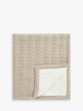 John Lewis Cable Knit Sherpa Fleece Baby Blanket, Linen Sand