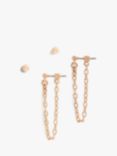 AllSaints Drop Chain and Geometric Stud Earrings, Warm Brass, Pack of 2