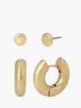 AllSaints Stud and Chunky Hoop Earrings, Warm Brass, Pack of 2