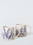 John Lewis Woodland Floral Glazed Stoneware Mug, 450ml, Beige/Blue