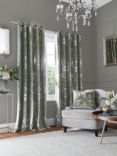 Laura Ashley Josette Metallic Pair Lined Eyelet Curtains, Steel