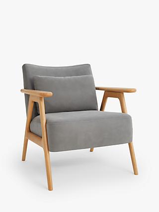 Hendricks Range, John Lewis Hendricks Leather Accent Chair, Light Wood Frame, Grey Soft Touch Leather