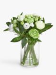 Floralsilk Artificial White Ranunculus Bouquet in Glass Vase, H33cm