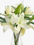 Floralsilk Artificial White Lilies in Flared Glass Vase, H46cm