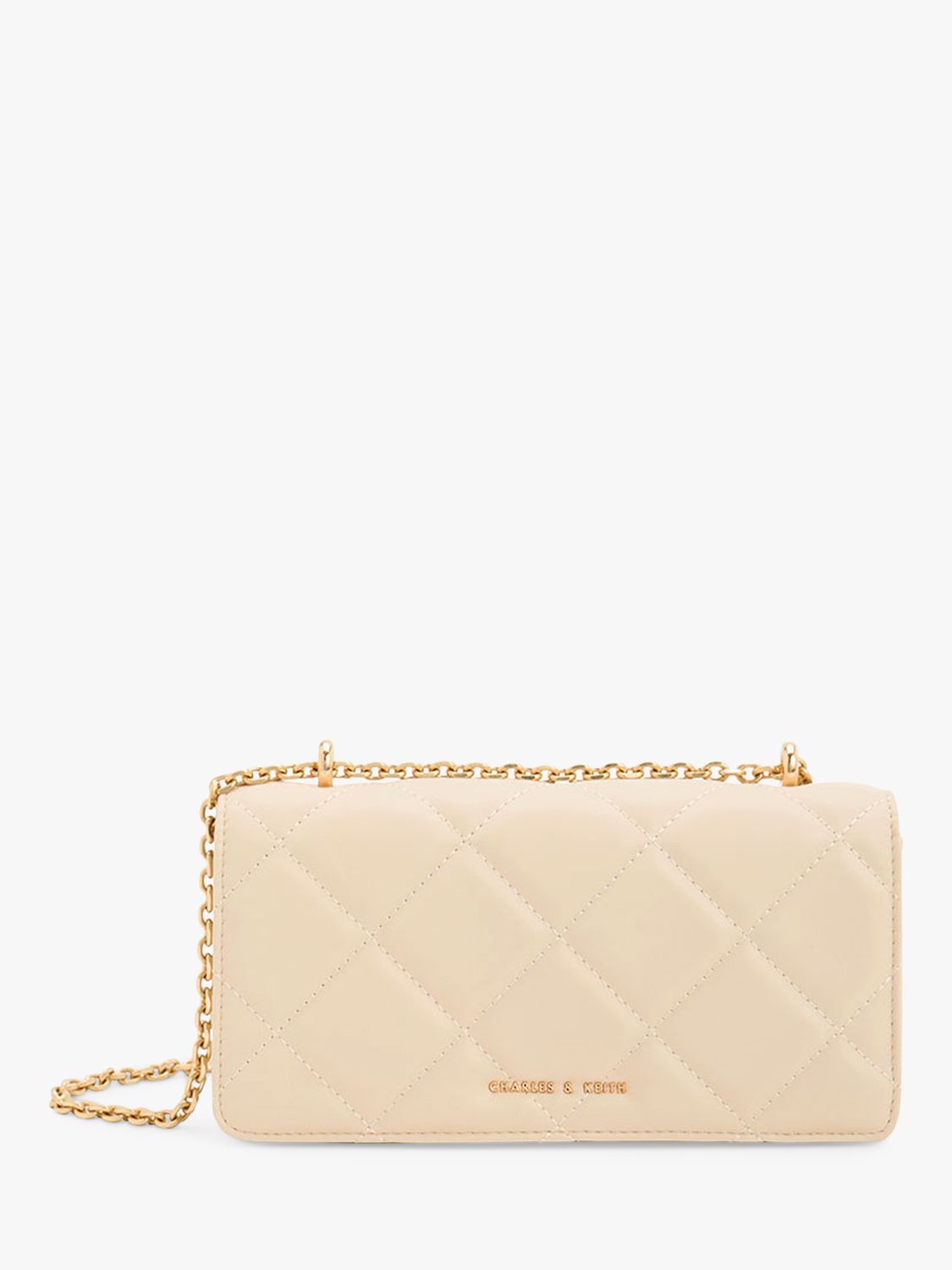 CHARLES KEITH Paffuto Quilted Chain Strap Cross Body Bag Beige