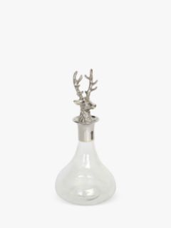 Culinary Concepts Glass Decanter with Stag Head Stopper, 1.25L, Silver/Clear