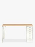 Bisley MultiDesk Oak Veneer Home Office Desk with 6 Drawers, 140cm, Chalk/Oak