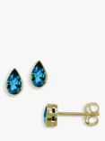 E.W Adams 9ct Gold Pear Cut Topaz Stud Earrings, Gold/Blue