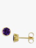E.W Adams 9ct Gold Round Amethyst Stud Earrings, Gold/Purple