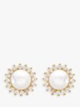 IBB 9ct Gold Freshwater Pearl and Cubic Zirconia Round Stud Earrings, Gold/White