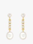 IBB 9ct Freshwater Pearl and Cubic Zirconia Bar Drop Earrings, Gold