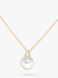 IBB 9ct Gold Freshwater Pearl & Cubic Zirconia Pendant Necklace, Gold
