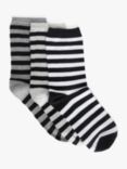 John Lewis Stripe Organic Cotton Mix Ankle Socks, Pack of 3, Black/Grey/White