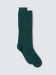 John Lewis Ribbed Wool Silk Blend Knee High Socks, Forest Green