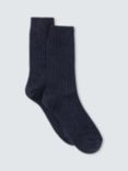 John Lewis Ribbed Wool Silk Blend Socks, Navy