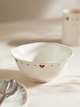 John Lewis Flora Love Heart Fine China Cereal Bowl, 15cm, Red/White