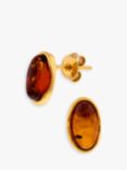 Be-Jewelled Oval Amber Stud Earrings, Gold/Cognac