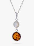 Be-Jewelled Round Amber and Pearl Pendant Necklace, Silver/Cognac