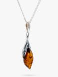 Be-Jewelled Baltic Amber Leaf Pendant Necklace, Cognac/Silver