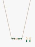 Coach Sculpted C & Crystal Necklace and Drop Earrings Jewellery Set, Gold/Dark Green