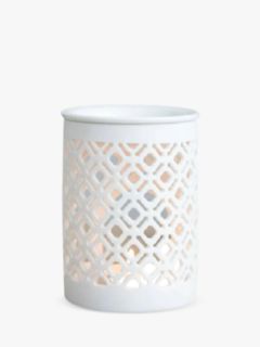 Glass & Wick Lattice Ceramic Wax Melt Burner, White