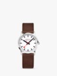 Mondaine Unisex Simply Elegant Leather Strap Watch, Brown